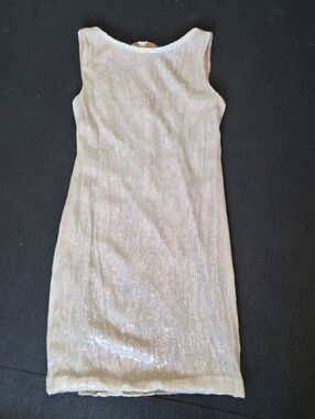Sleeveless Cream Iridescent Sequin Wide Neck Dress Shift Dress Cocktail Mermaid